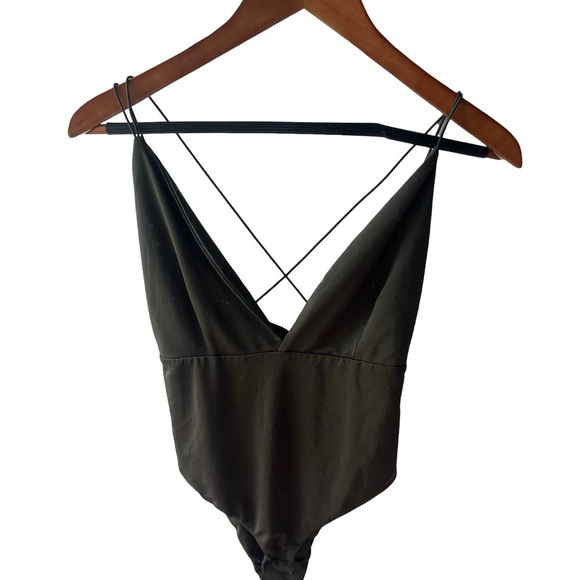 Makers of Dreams Deep V Plunge Bodysuit Olive Green - Picture 3 of 5